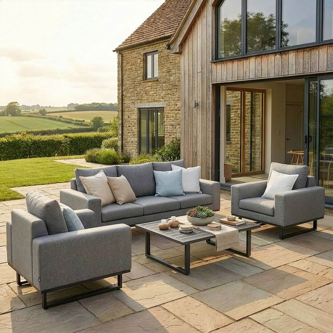 Zinc Grey Outdoor Fabric 3 Seat Sofa Set with Slatted Aluminium Coffee Table #colour_zinc grey