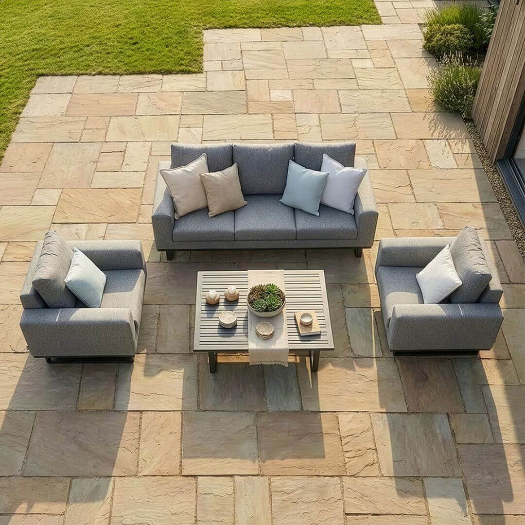 Zinc Grey Outdoor Fabric 3 Seat Sofa Set with Slatted Aluminium Coffee Table #colour_zinc grey