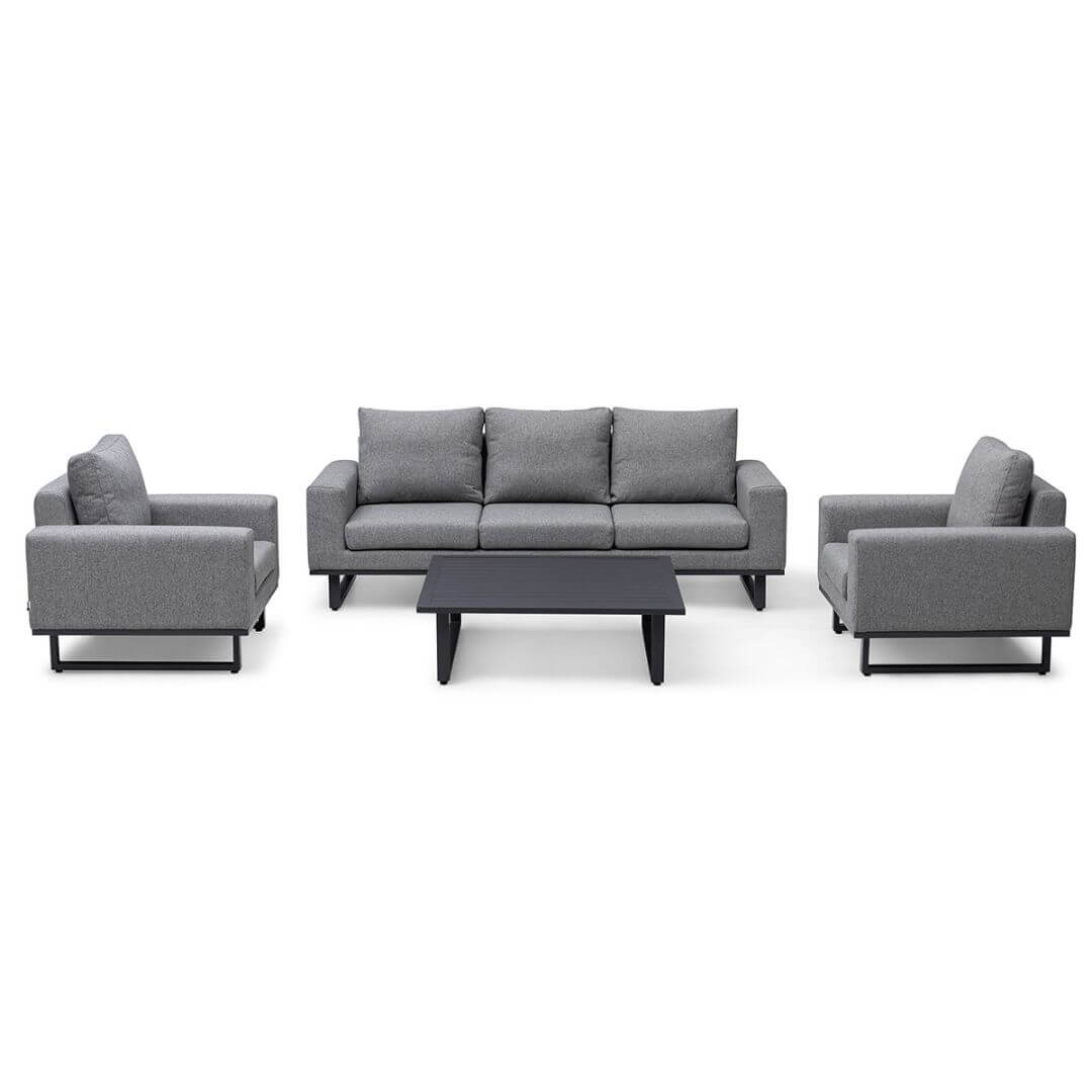 Zinc Grey Outdoor Fabric 3 Seat Sofa Set with Slatted Aluminium Coffee Table #colour_zinc grey