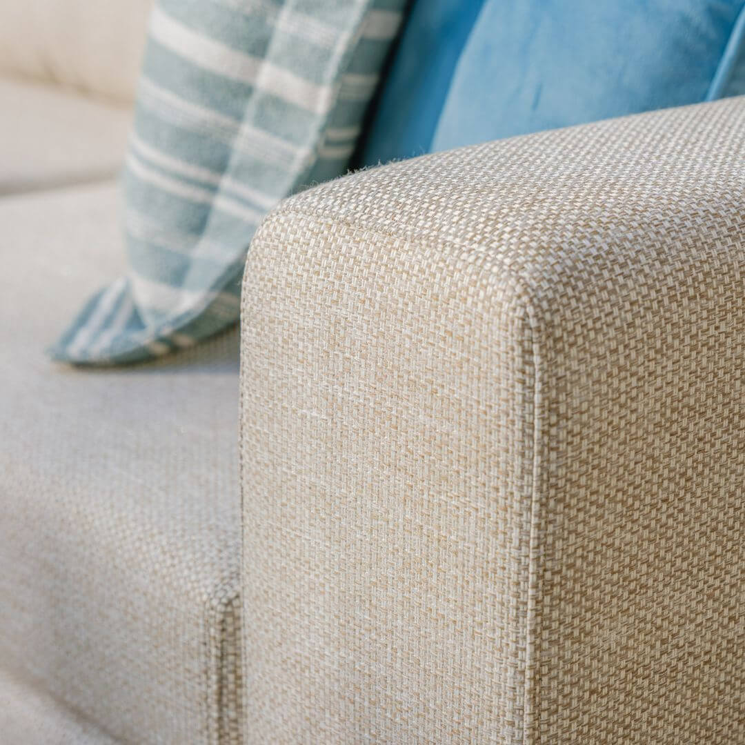 Latte Outdoor Fabric 2 Seat Sofa Set with Slatted Aluminium Coffee Table #colour_latte