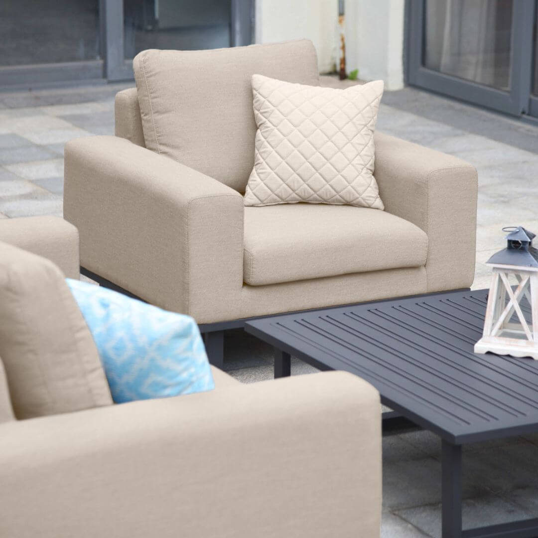 Beige Oatmeal Outdoor Fabric 2 Seat Sofa Set with Slatted Aluminium Coffee Table #colour_oatmeal
