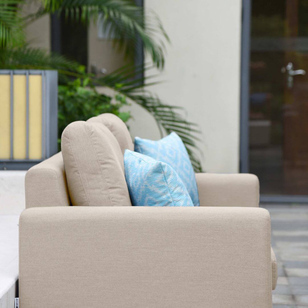 Beige Oatmeal Outdoor Fabric 2 Seat Sofa Set with Slatted Aluminium Coffee Table #colour_oatmeal