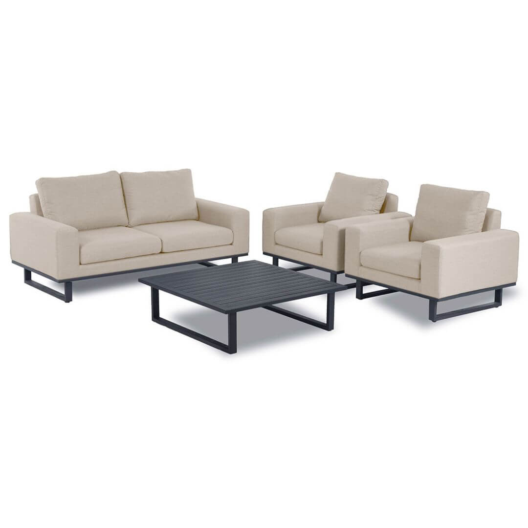 Beige Oatmeal Outdoor Fabric 2 Seat Sofa Set with Slatted Aluminium Coffee Table #colour_oatmeal