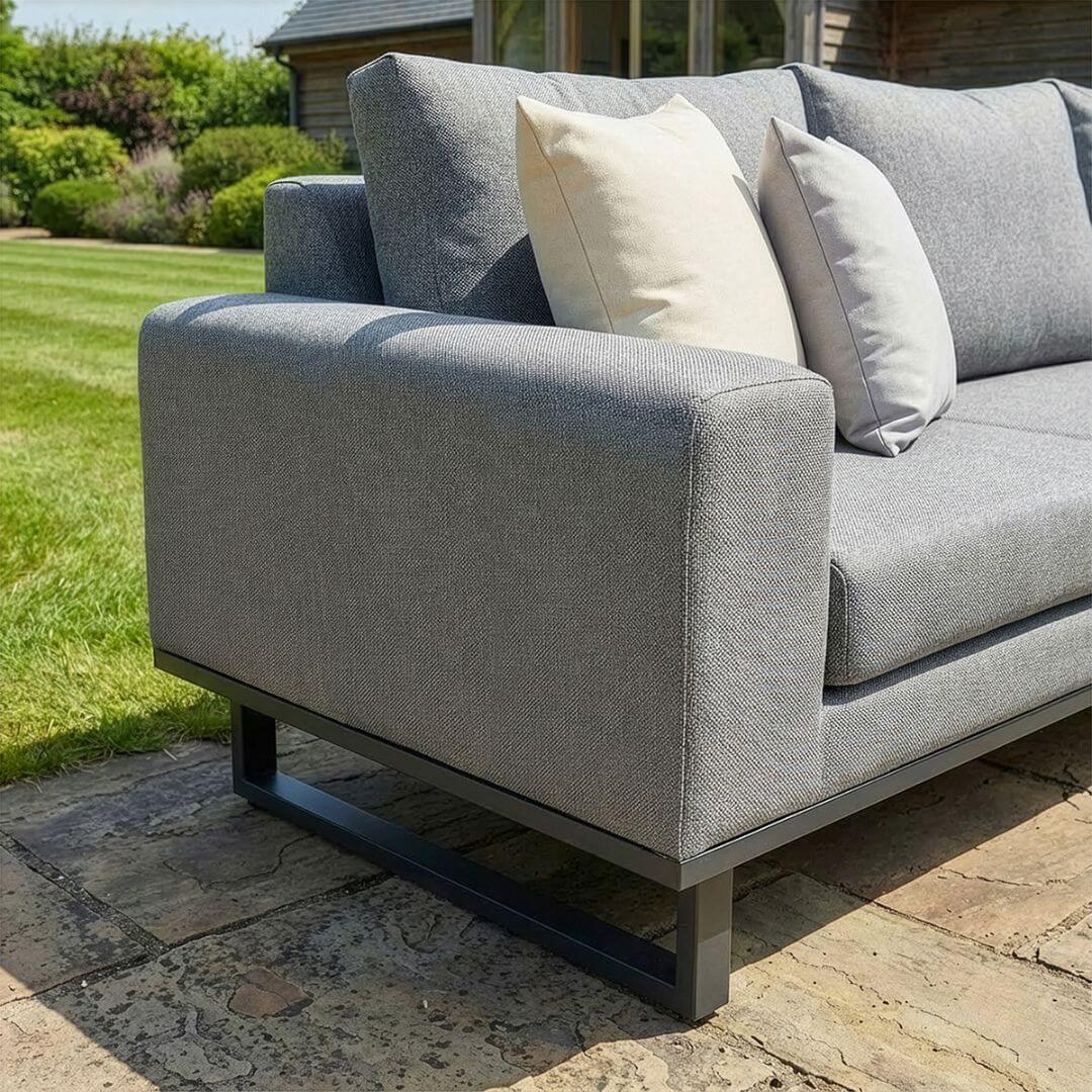 Zinc Grey Outdoor Fabric and Grey Aluminium Corner Sofa with a Slatted Coffee Table #colour_zinc grey