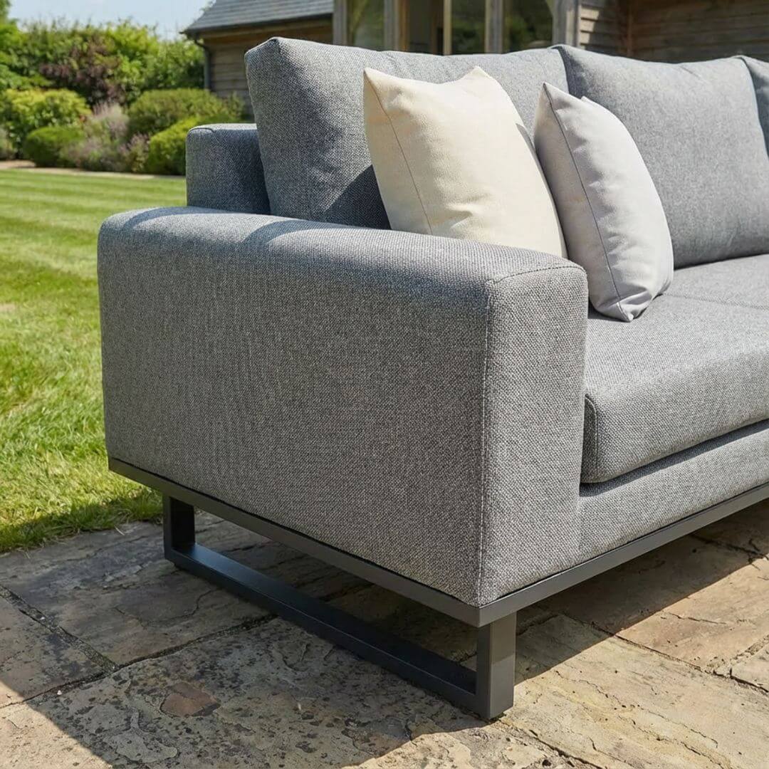 Zinc Grey Outdoor Fabric and Grey Aluminium Large Corner Sofa with a Slatted Coffee Table #colour_zinc grey