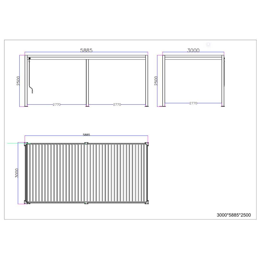 3m x 6m Manual Louvred Roof Pergola Tech Drawing