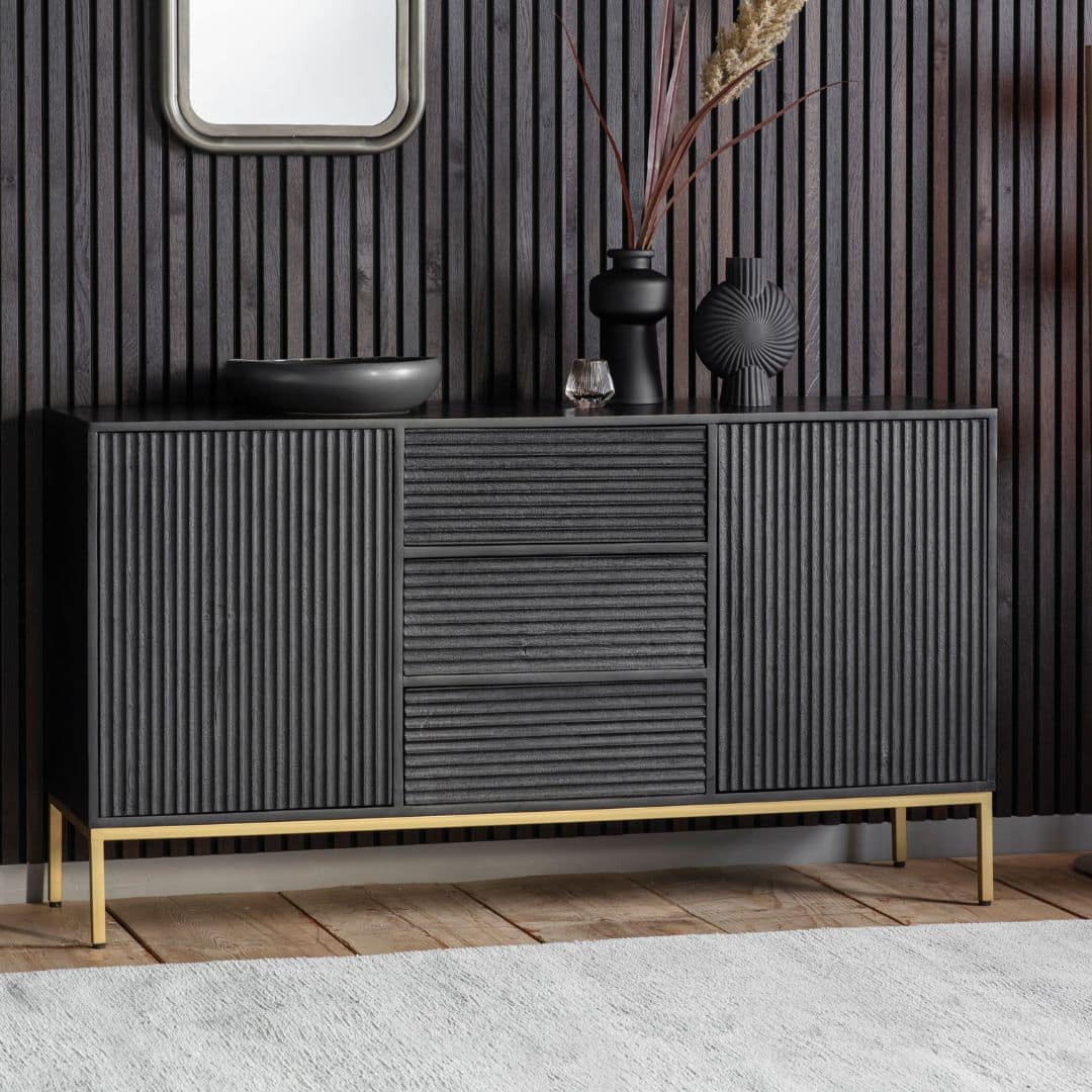 Hudson Black Mango Ribbed Sideboard