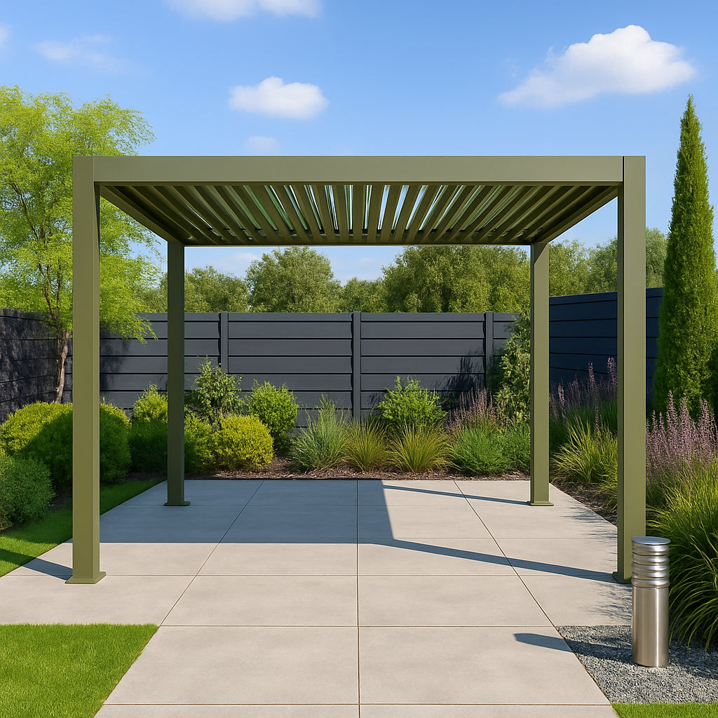 Neptune Deluxe LED Aluminium Pergola - 3m x 4m in Olive Green