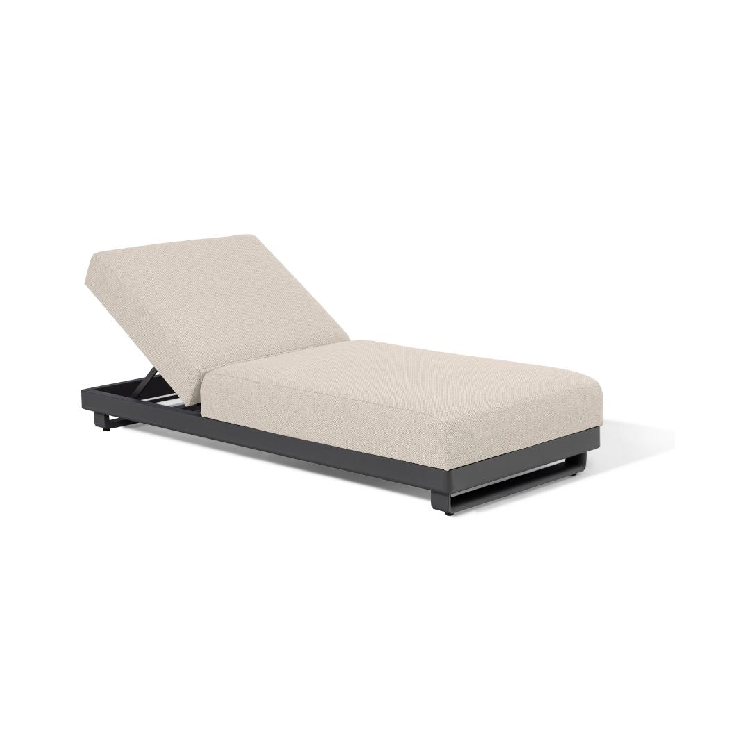 Beige Oatmeal Fabric Sunlounger with a Grey Powder Coated Aluminium Frame #colour_oatmeal