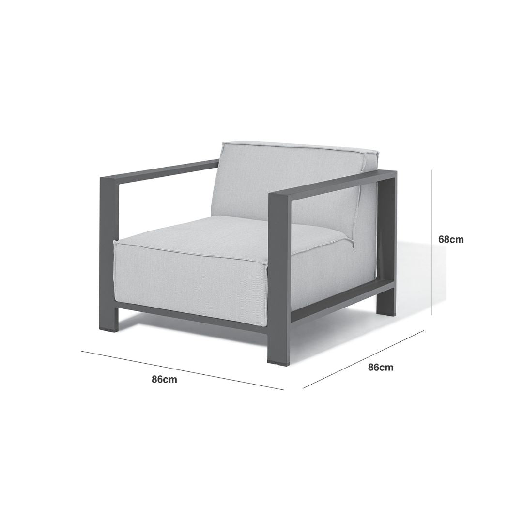 Dimension Footprint of an Outdoor Fabric Armchair with a Powder Coated Aluminium Frame