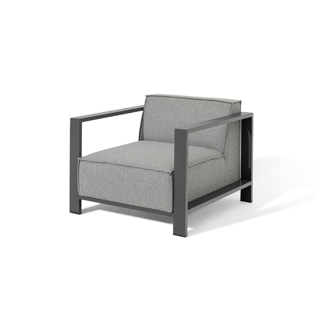 Zinc Grey Fabric Armchair with a Grey Powder Coated Aluminium Frame #colour_zinc grey