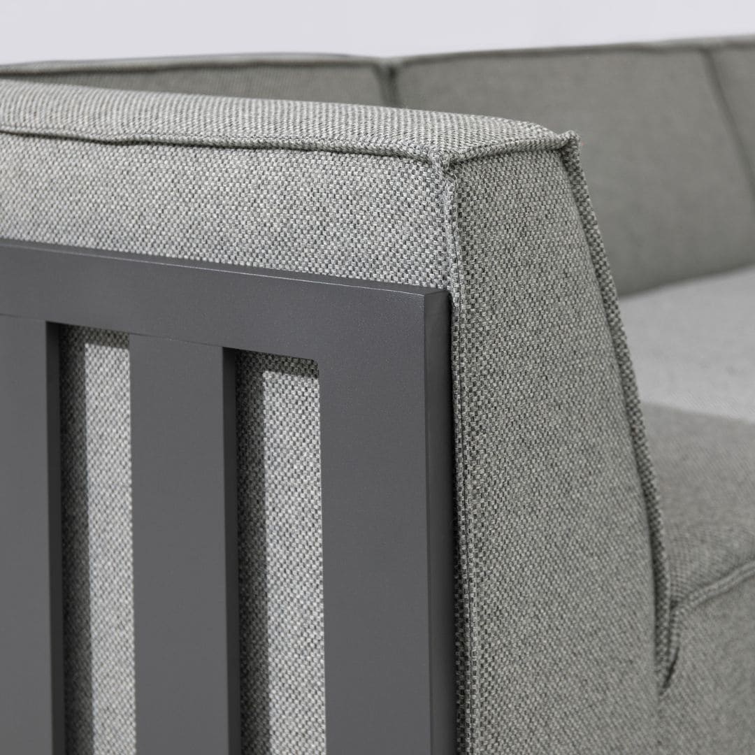 Zinc Grey Outdoor Fabric and Grey Powder Coated Aluminium Frame Medium Corner Sofa Set with a Matching Square Coffee Table