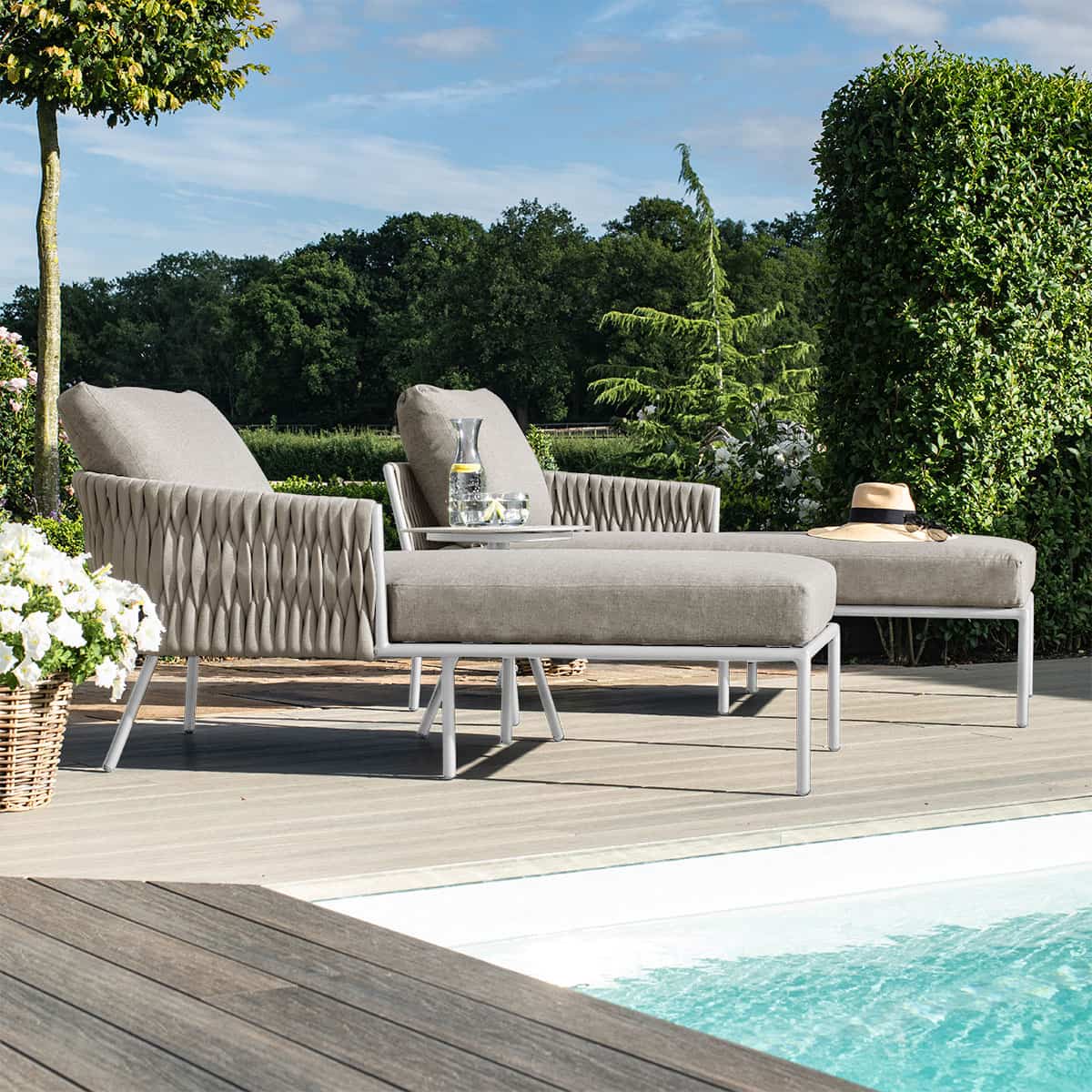 Marina Sunlounger Set with Side Table Sandstone / Beige Rope and Aluminium Outdoor Furniture #colour_sandstone