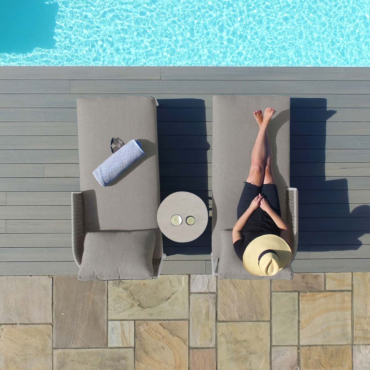 Marina Sunlounger Set with Side Table Sandstone / Beige Rope and Aluminium Outdoor Furniture #colour_sandstone