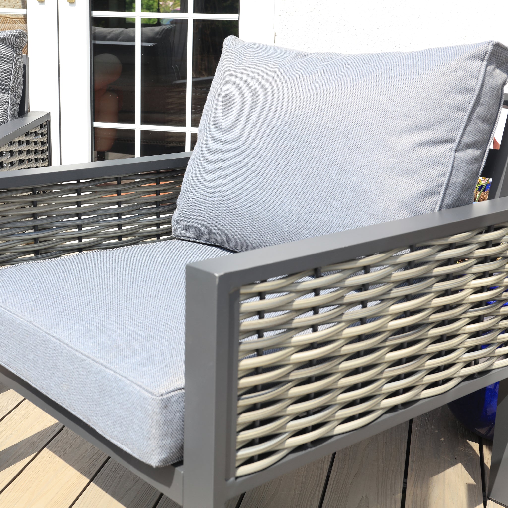 Aluminium / Rattan Weave 2 Seat Coffee Sofa Set