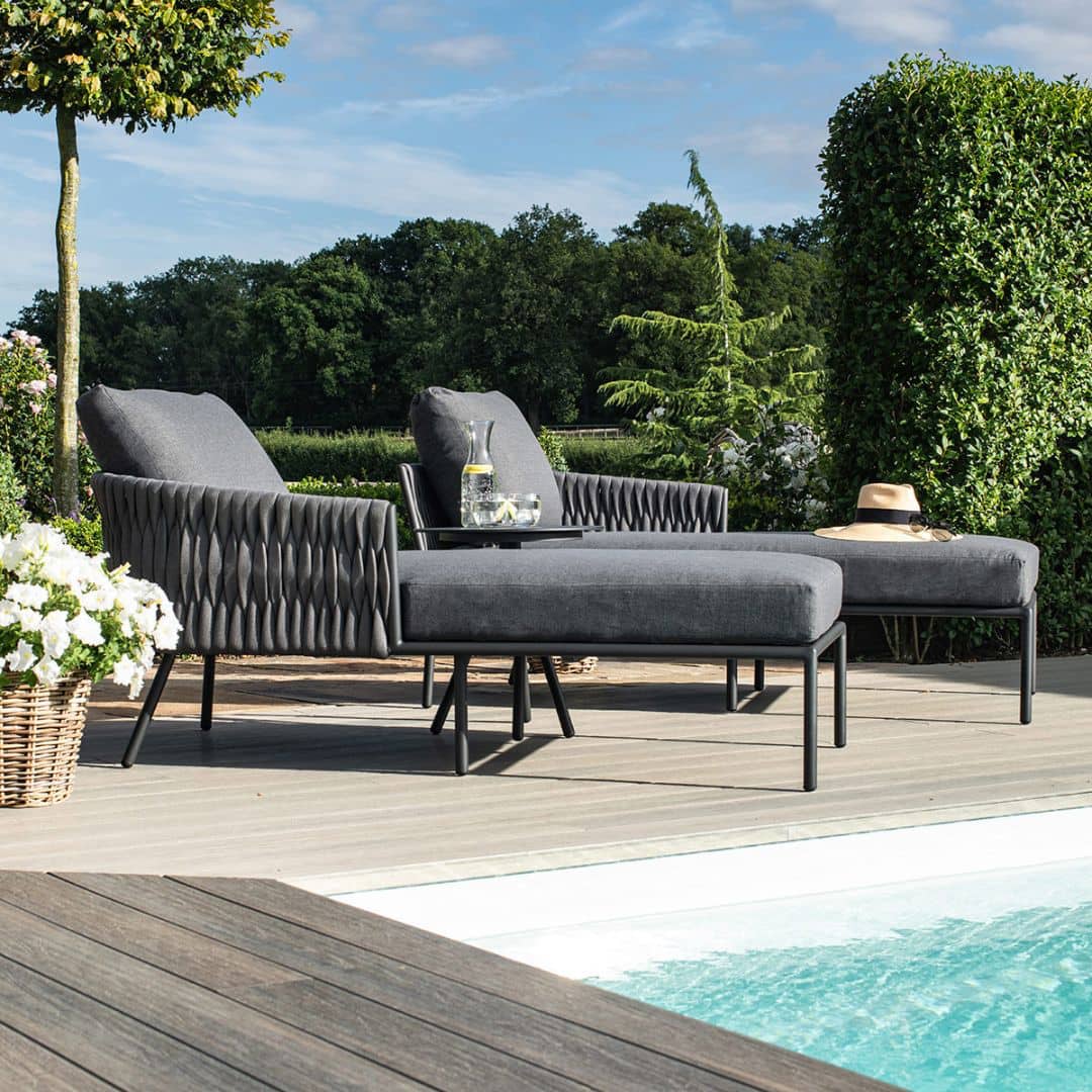 Marina Sunlounger Set with Side Table Grey Rope and Aluminium Outdoor Furniture #colour_grey