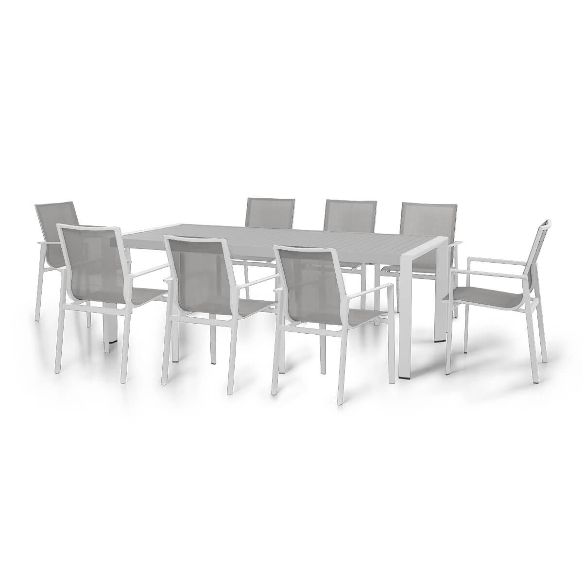Aluminium 8 seat rectangular dining set #colour_white