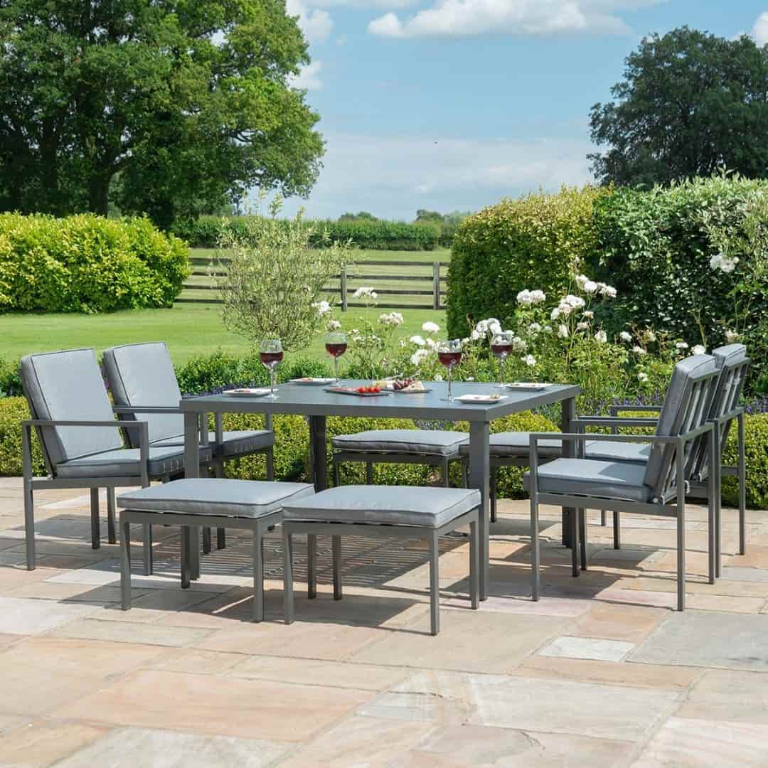 Aluminium 9 piece cube set with four chairs and four stools #colour_grey