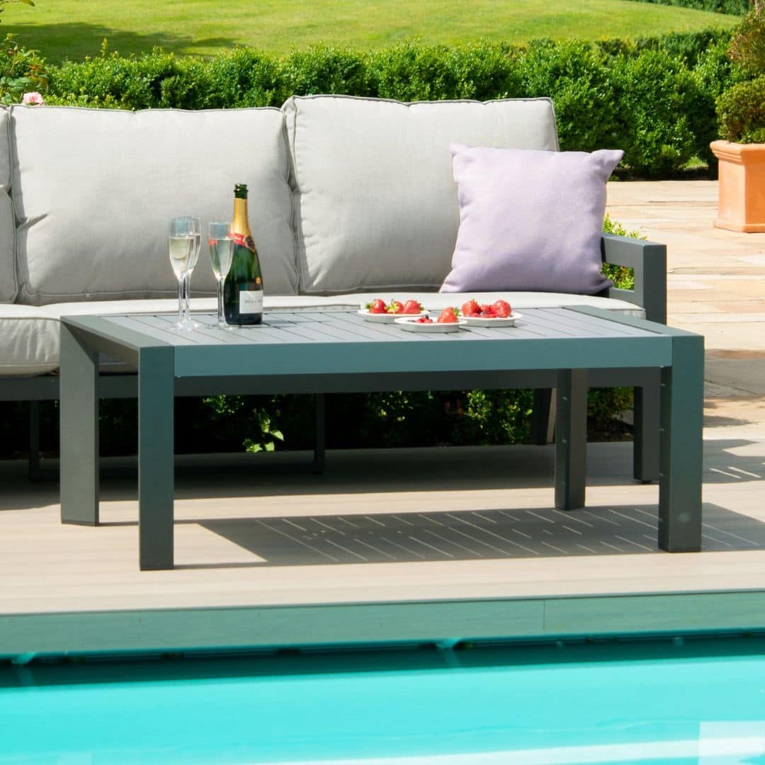 Grey Aluminium Corner Sofa Set with Matching Rectangular Coffee Table