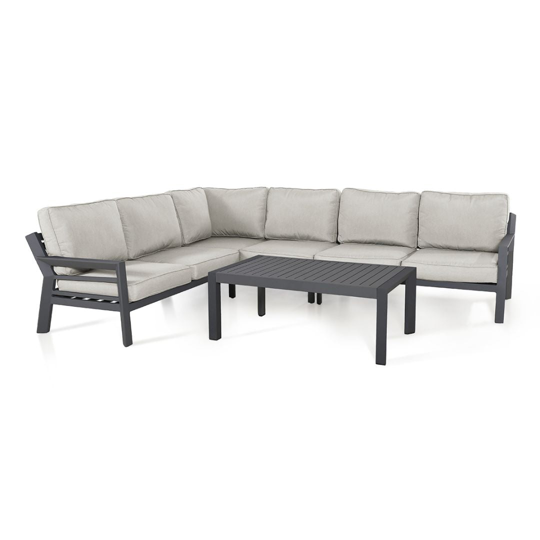 Grey Aluminium Corner Sofa Set with Matching Rectangular Coffee Table