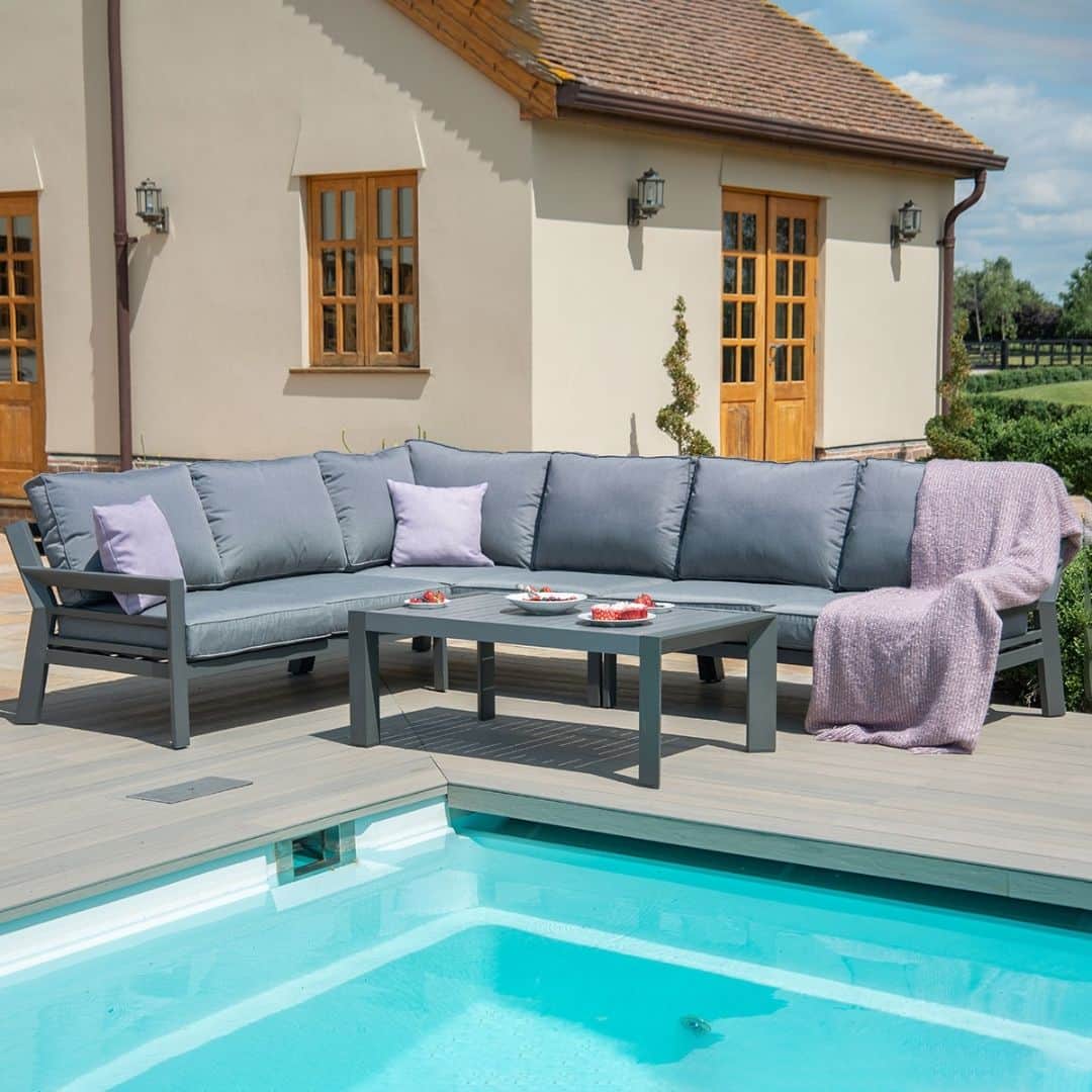 Aluminium corner sofa set with matching coffee table #colour_grey