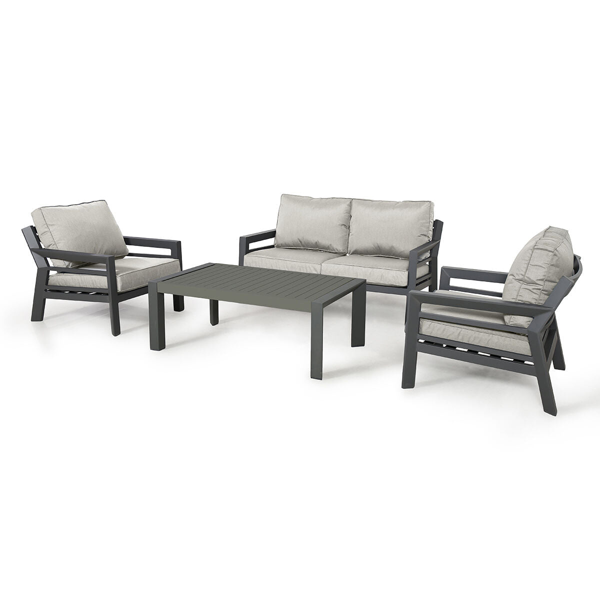 Dove Grey Aluminium 2 Seat Sofa Set with 2 Chairs and Coffee Table