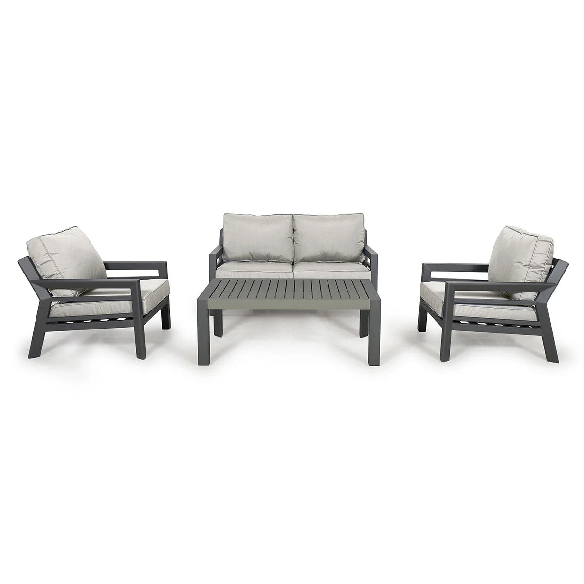Dove Grey Aluminium 2 Seat Sofa Set with 2 Chairs and Coffee Table