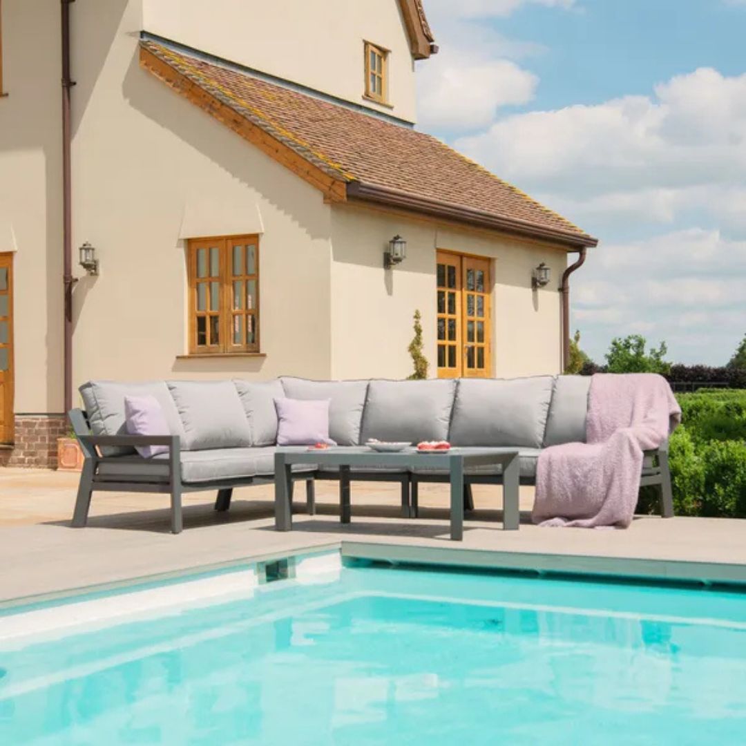 Grey Aluminium Corner Sofa Set with Matching Rectangular Coffee Table
