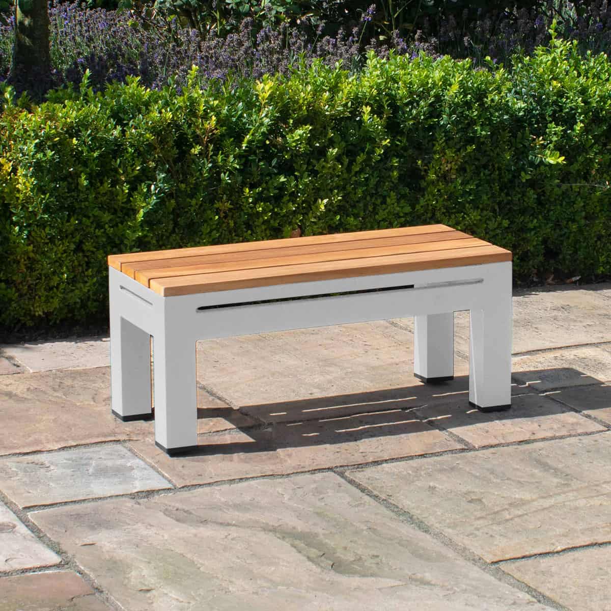 Aluminium rectangular side table with teak table top #colour_white