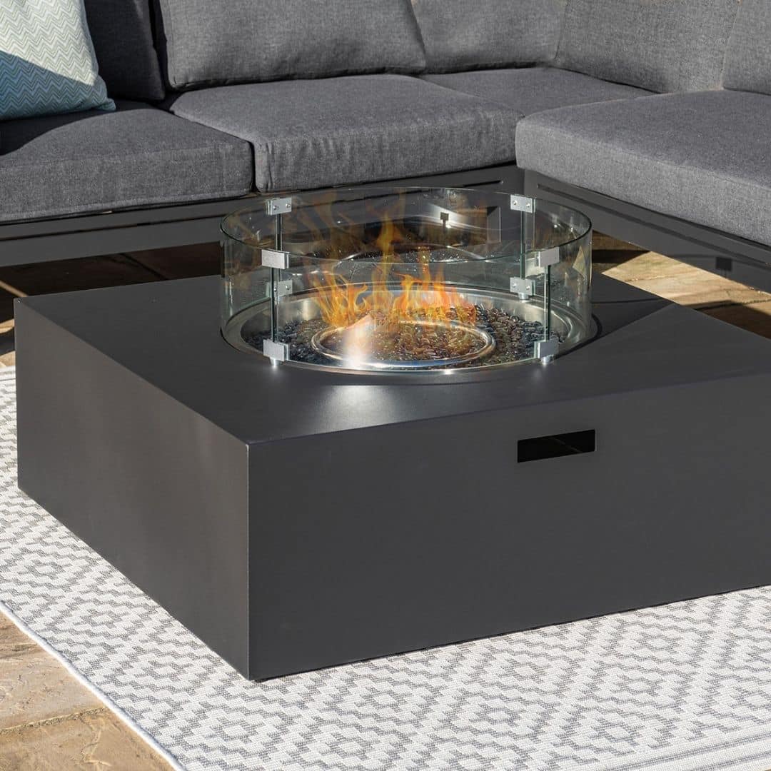 Close up of the square gas fire pit coffee table