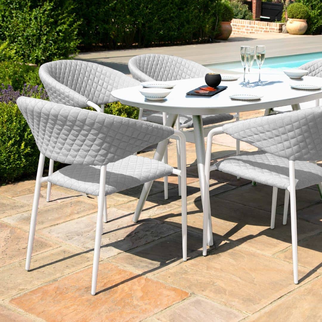 Fabric 6 seat oval dining set with quilted chairs #colour_lead chine