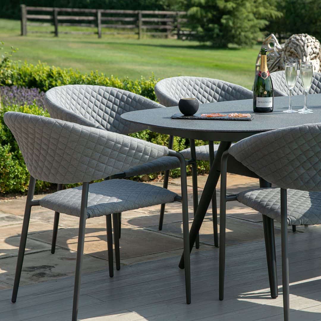 Fabric 8 seat oval dining set with quilted chairs #colour_flanelle