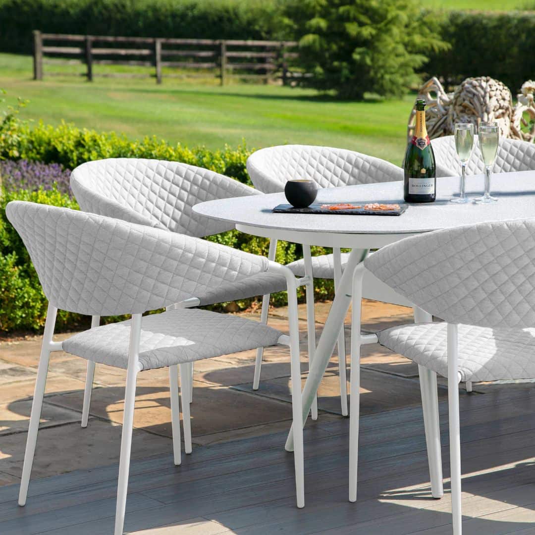 Fabric 8 seat oval dining set with quilted chairs #colour_lead chine