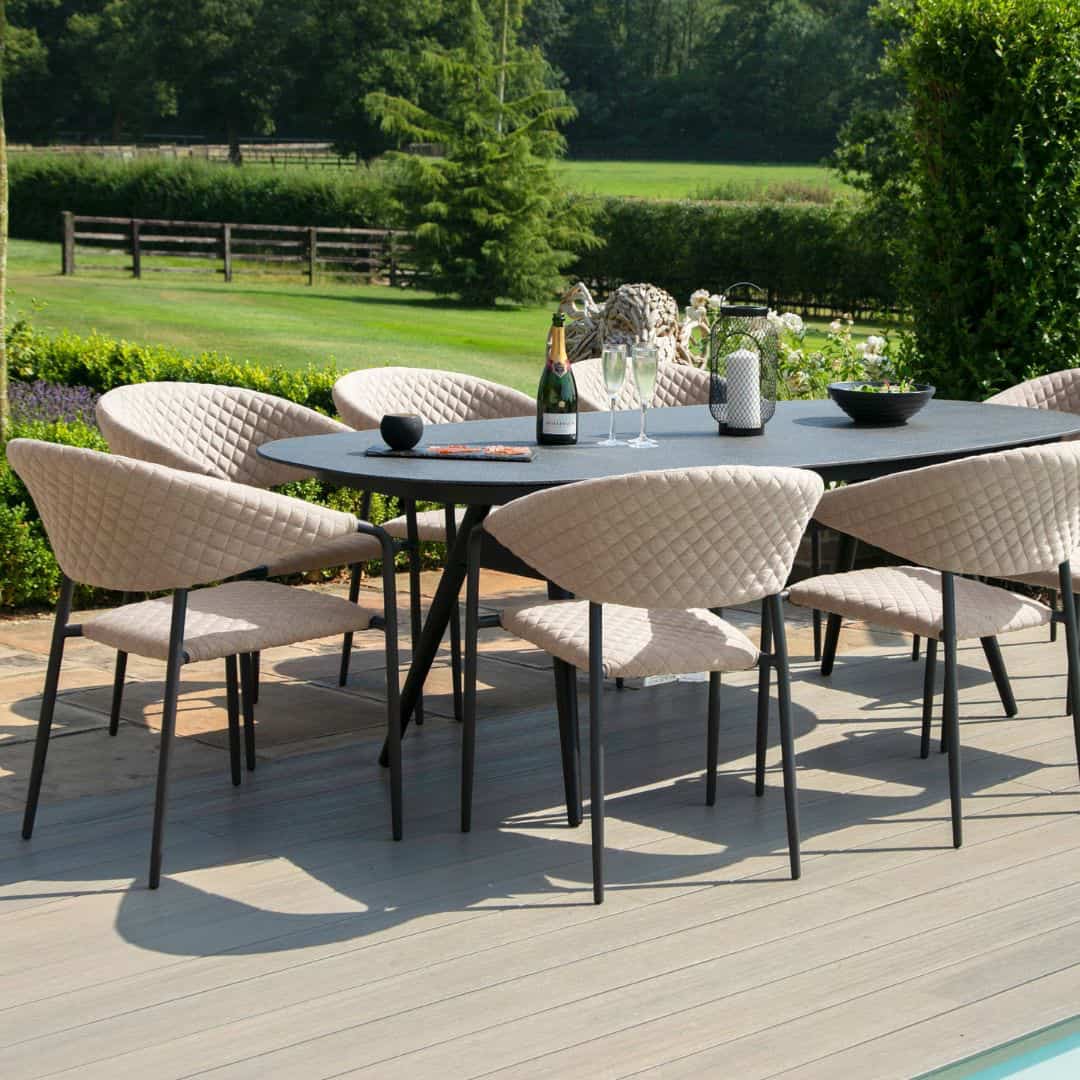 Fabric 8 seat oval dining set with quilted chairs #colour_taupe