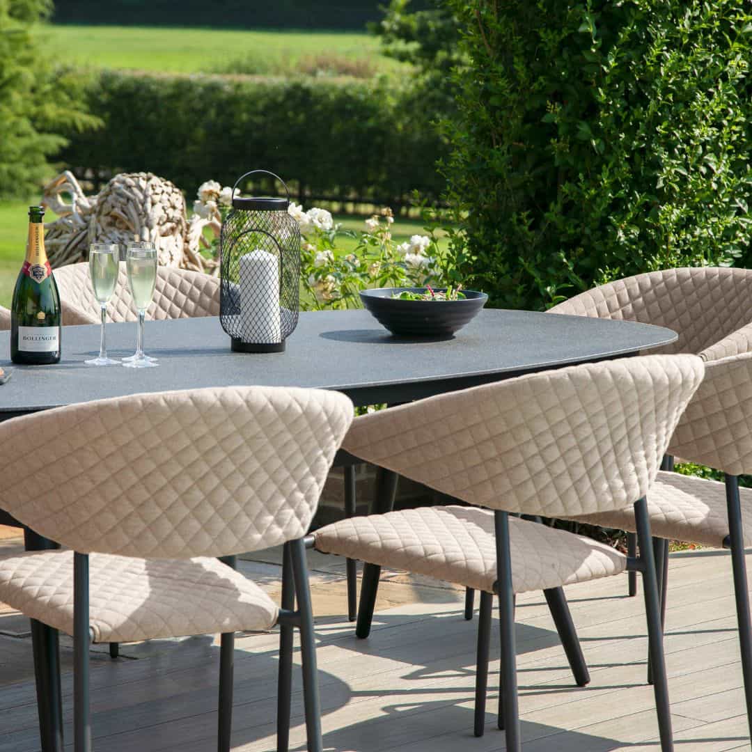 Fabric 8 seat oval dining set with quilted chairs #colour_taupe