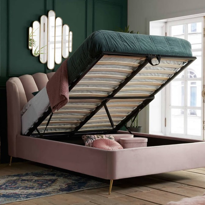 pink fabric ottoman bed