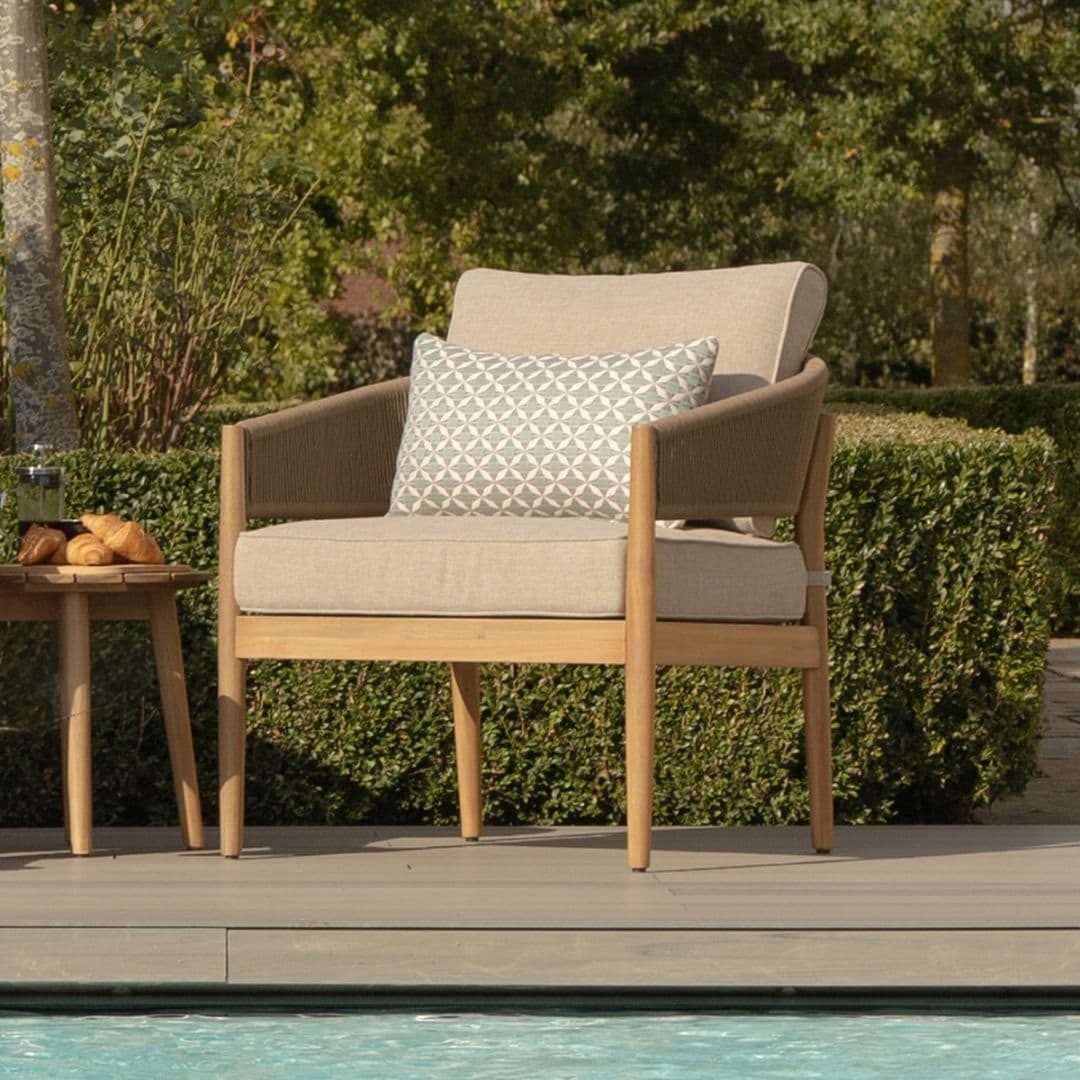 Acacia Wood Lounge Chair with Brown Woven Rope Arms