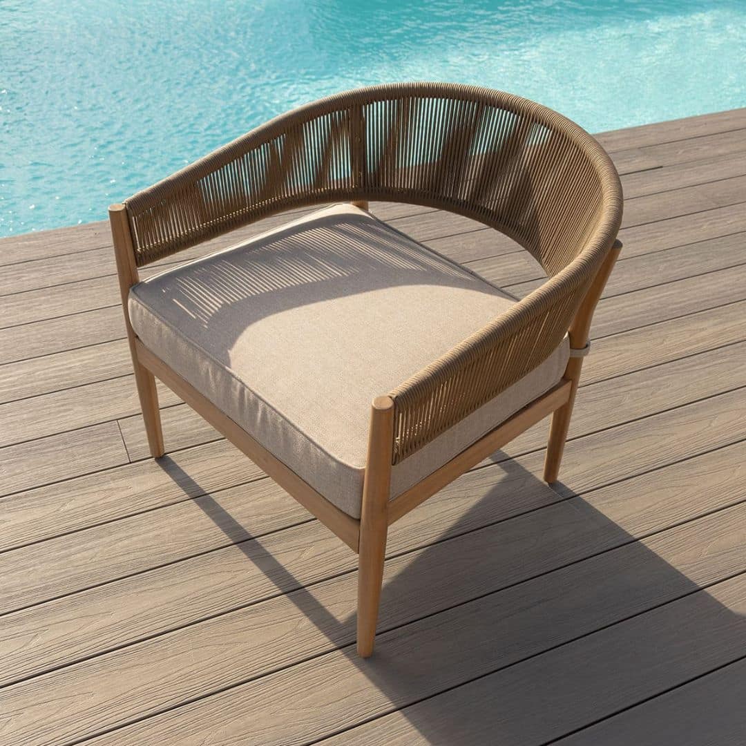 Acacia Wood Lounge Chair with Brown Woven Rope Arms