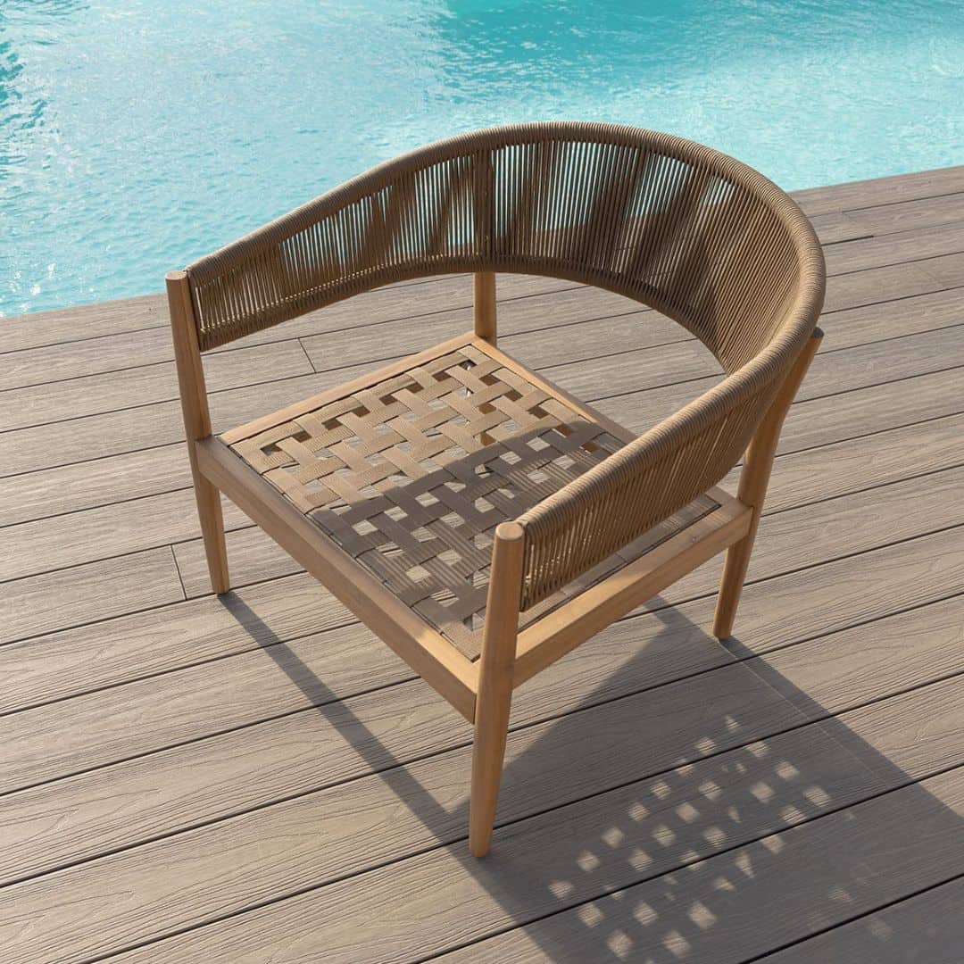 Acacia Wood Lounge Chair with Brown Woven Rope Arms
