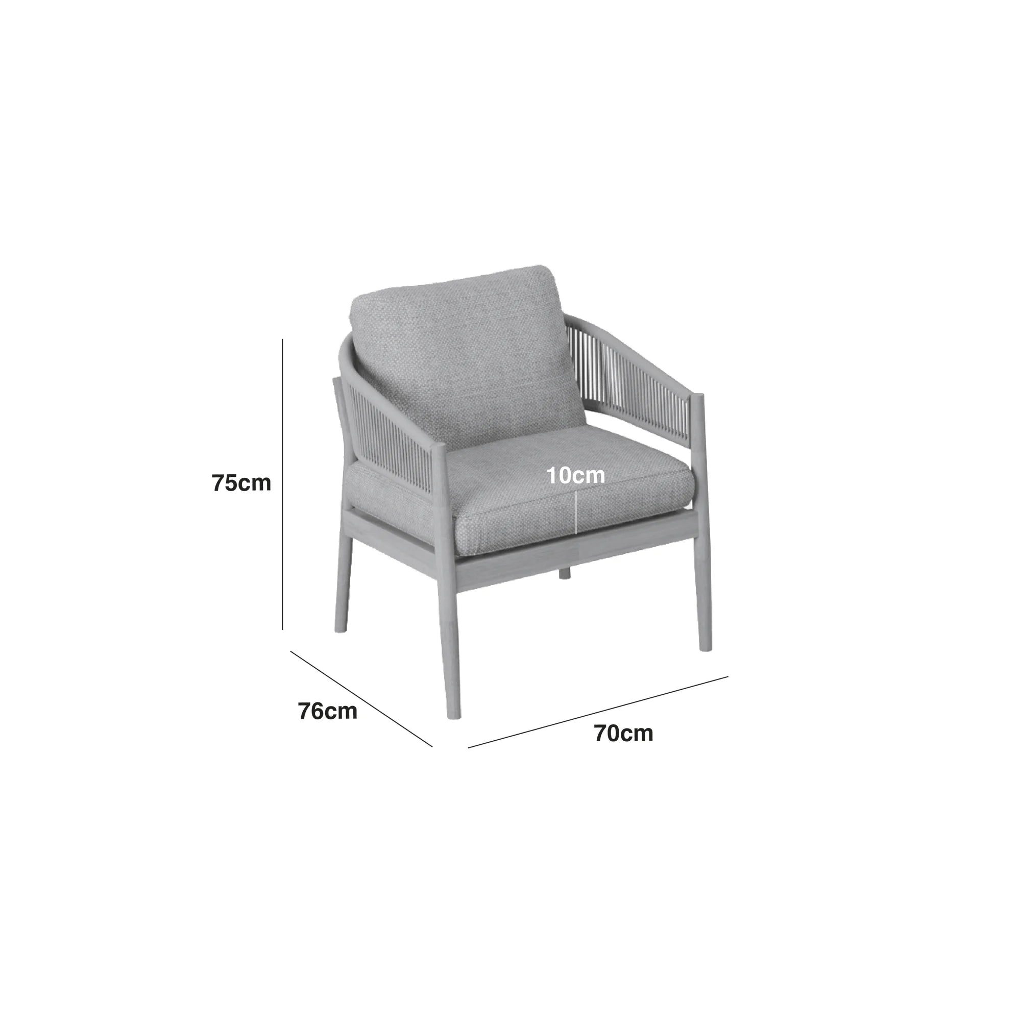 Dimension Footprint of Acacia Wood Lounge Chair with Brown Woven Rope Arms