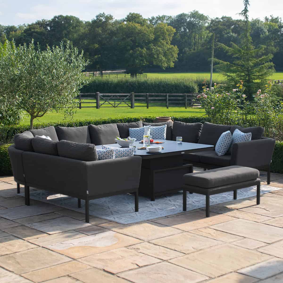Fabric u-shape sofa dining set with bench and rising table #colour_charcoal