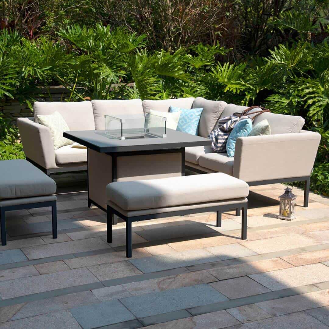 Fabric corner sofa dining set with square fire pit table #colour_oatmeal