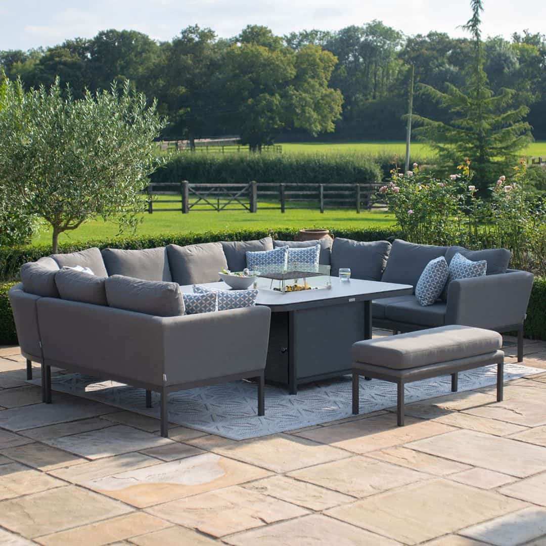 Fabric u-shape sofa dining set with a bench and fire pit table #colour_flanelle