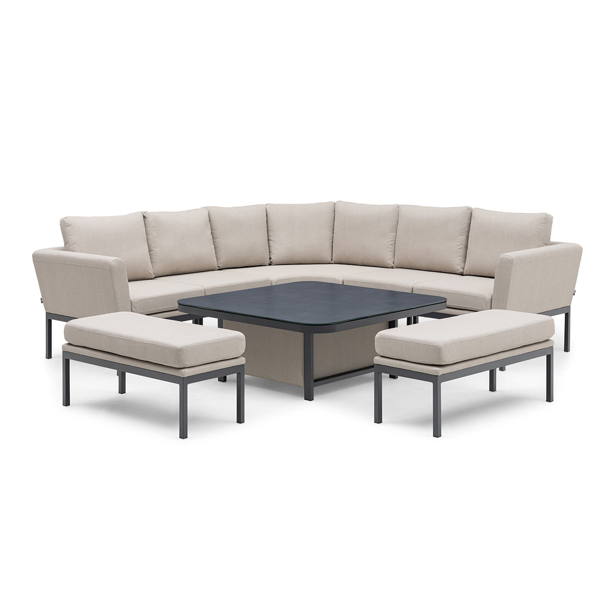 Oatmeal Fabric Corner Dining Set with Square Rising Table #colour_oatmeal