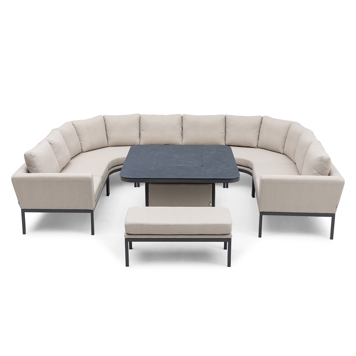 Oatmeal Fabric U Shape Corner Sofa Dining Set with Bench and Square Fire Pit Table #colour_oatmeal