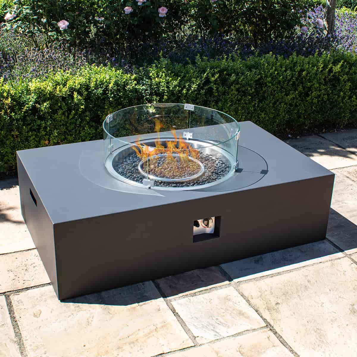 Aluminium rectangular gas fire pit coffee table #colour_charcoal