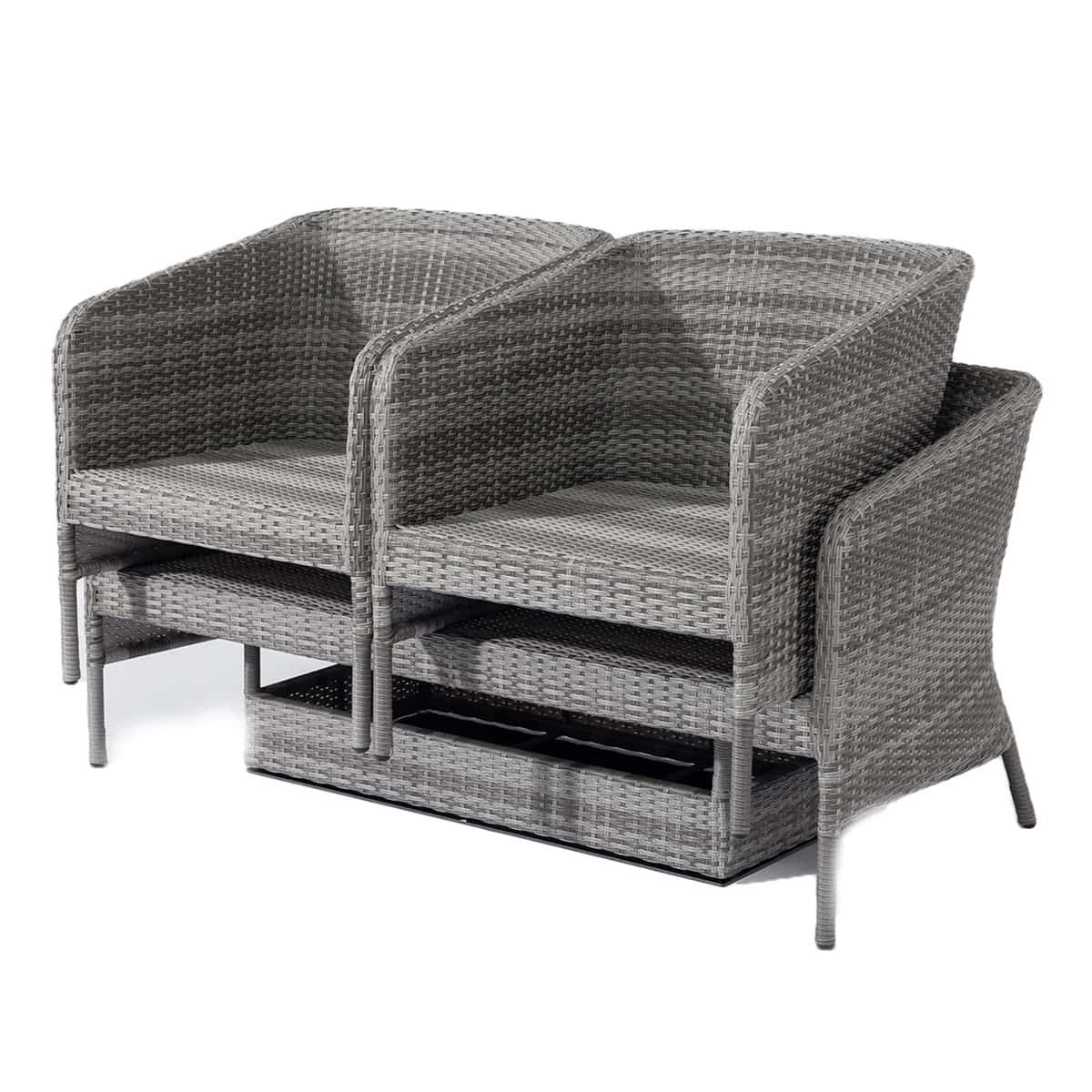 Grey rattan 2 seat sofa set with two chairs and coffee table