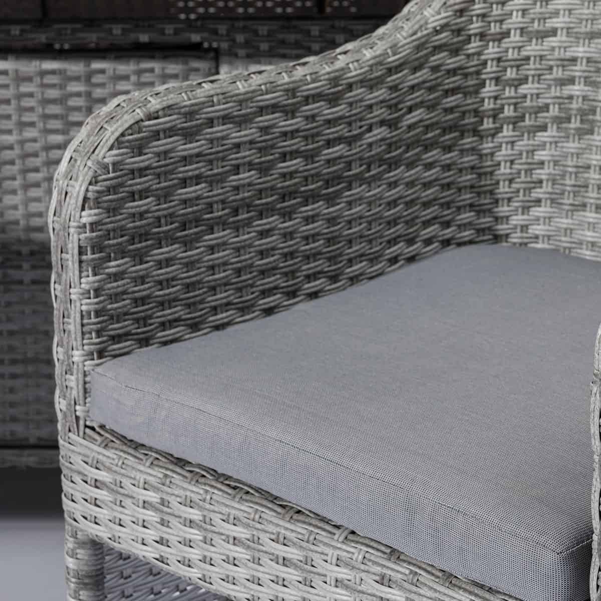 Close up of the grey rattan chair
