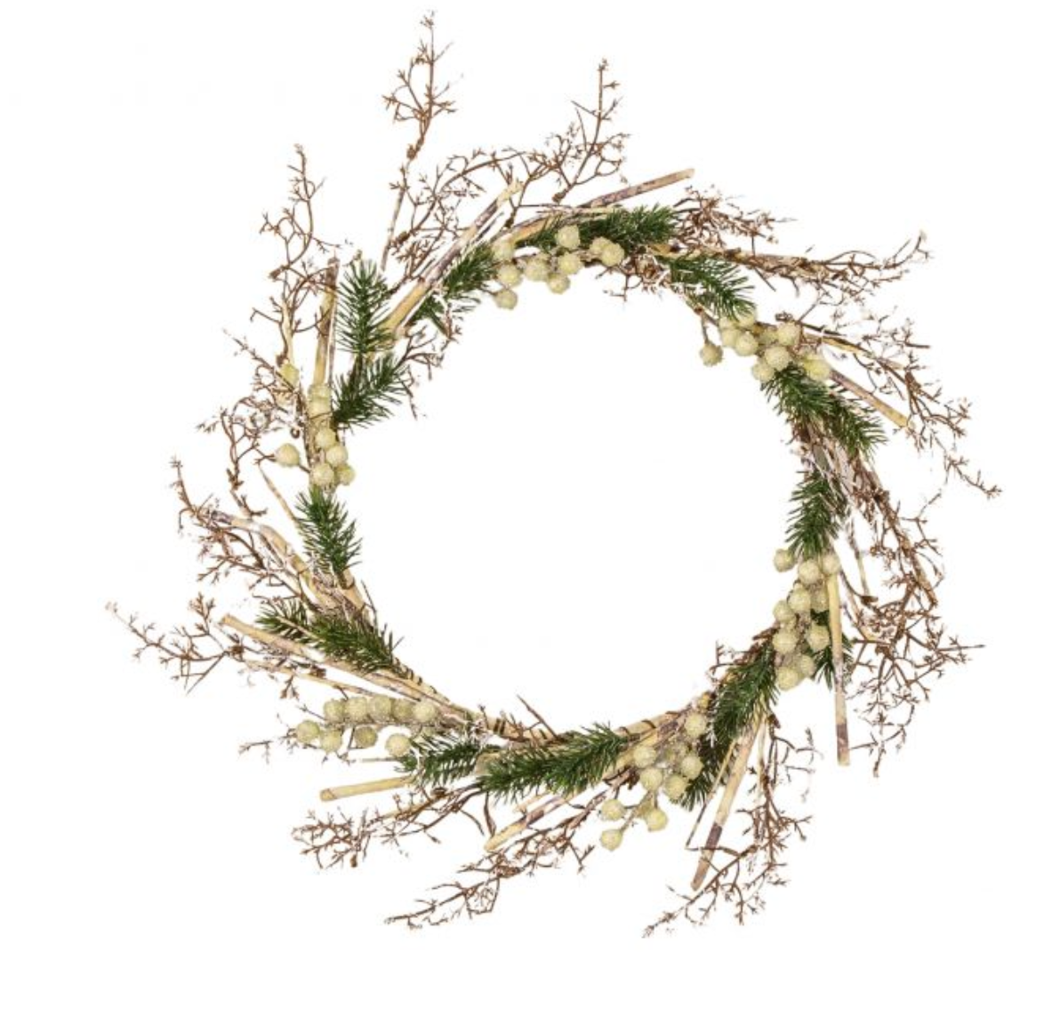 White Frosted Berry & Bark Wreath