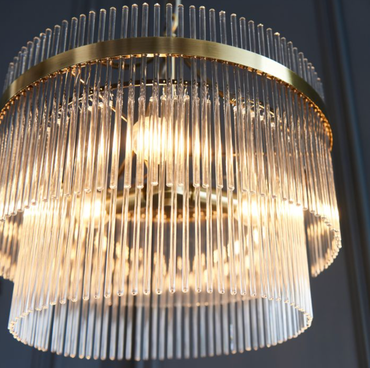 Brass Ribbed Ceiling Chandelier